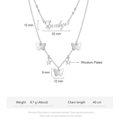 Personalised Stacked Butterfly Necklace Custom 1 Name Necklace Gift For Her-Jessemade AU