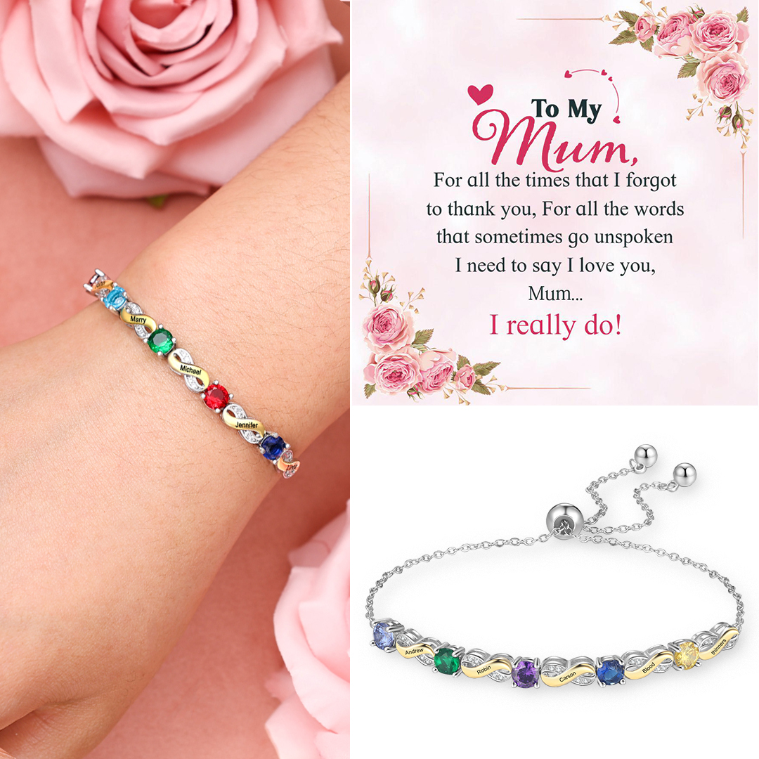 5 Names - Personalised Infinity Bracelet Custom Names & Birthstones Family Bracelet Gifts For Mother-Jessemade AU