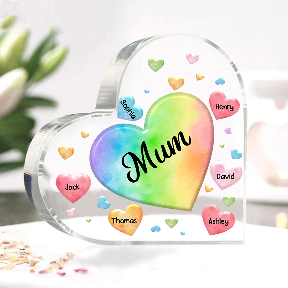 6 Names - Personalised Acrylic Heart Keepsake Custom Text Colourful Hearts Ornament Gift for Mother/Grandma-Jessemade AU