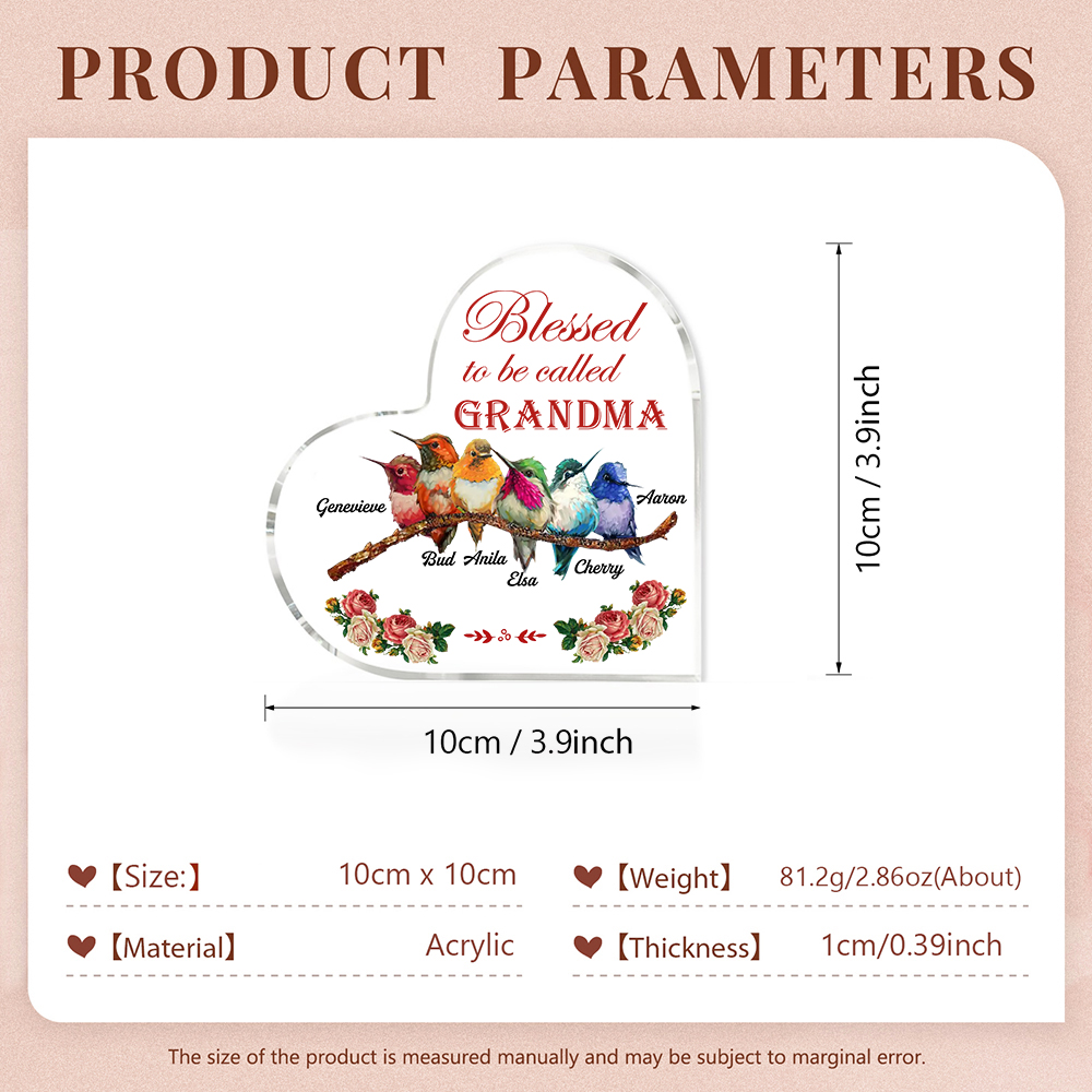 Acrylic Heart Keepsake Custom 7 Names Birds Decor Personalised Gifts for Grandma Mum-Jessemade AU