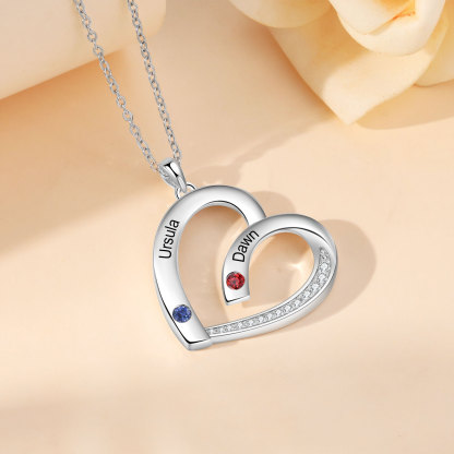 Personalised Heart Pendant Necklace Custom 2 Birthstones & 2 Names Necklace Gifts for Her-Jessemade AU