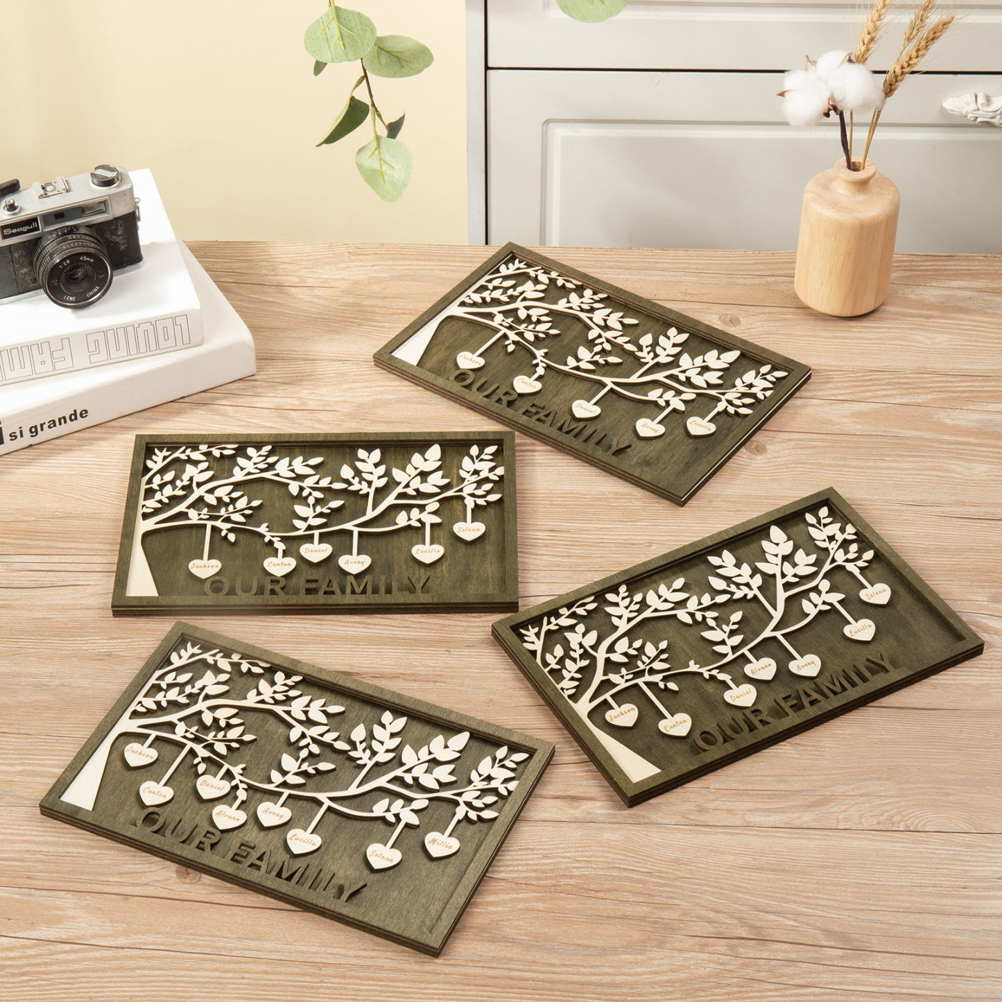 Family Tree Wood Frame Personalised Family Tree Sign Engrave 7 Names Keepsake Gifts-Jessemade AU