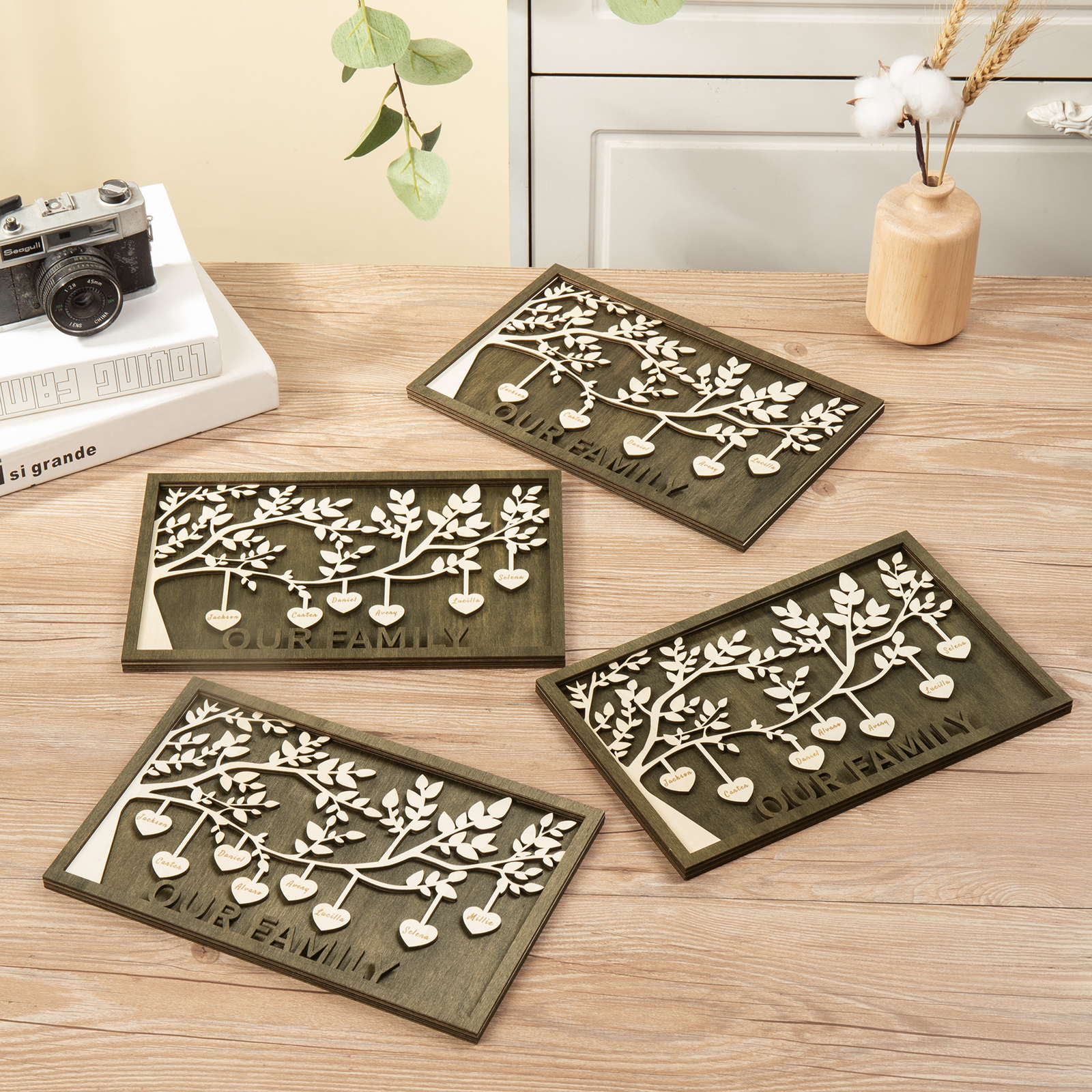 Family Tree Wood Frame Personalised Family Tree Sign Engrave 4 Names Keepsake Gifts-Jessemade AU