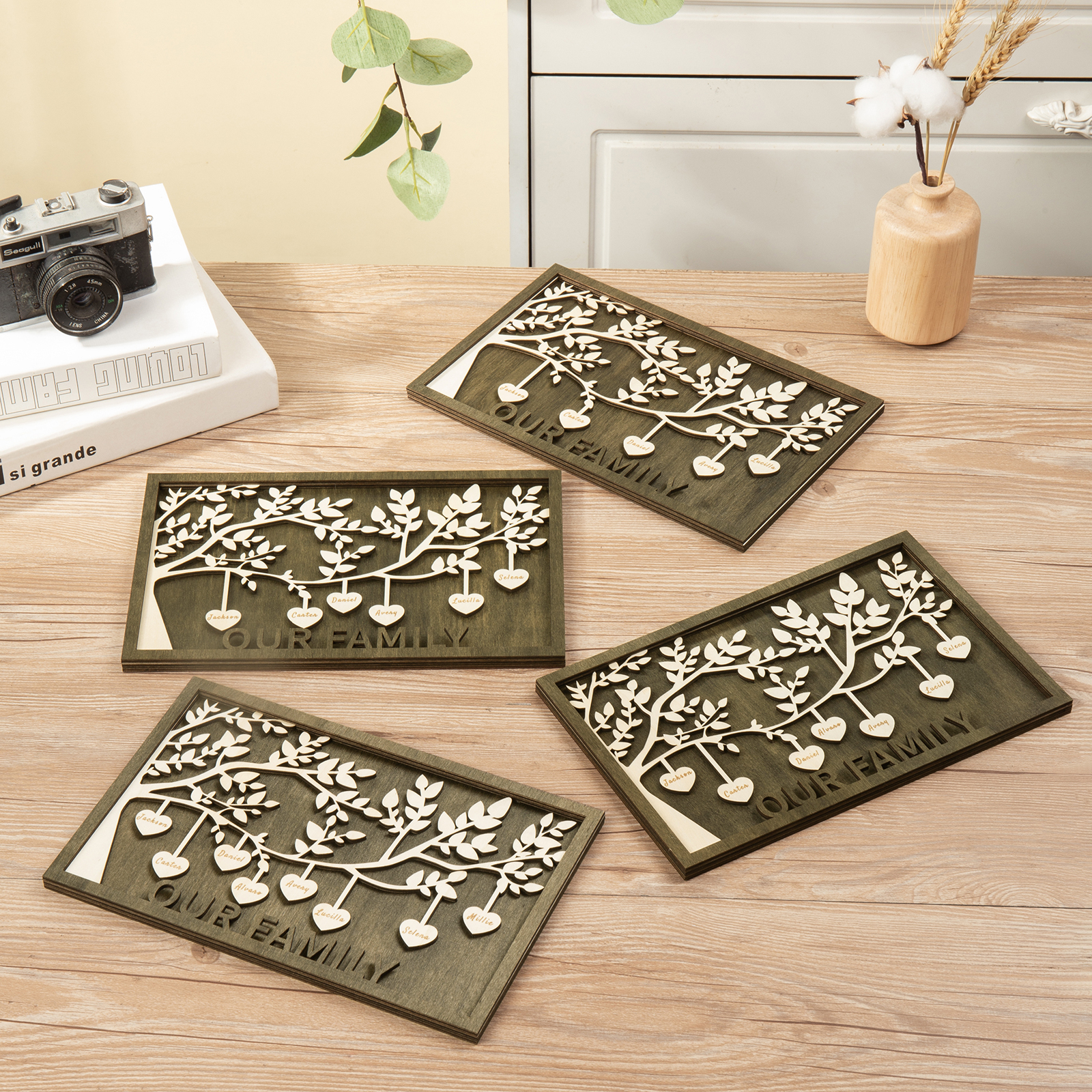 Family Tree Wood Frame Personalised Family Tree Sign Engrave 4 Names Keepsake Gifts-Jessemade AU