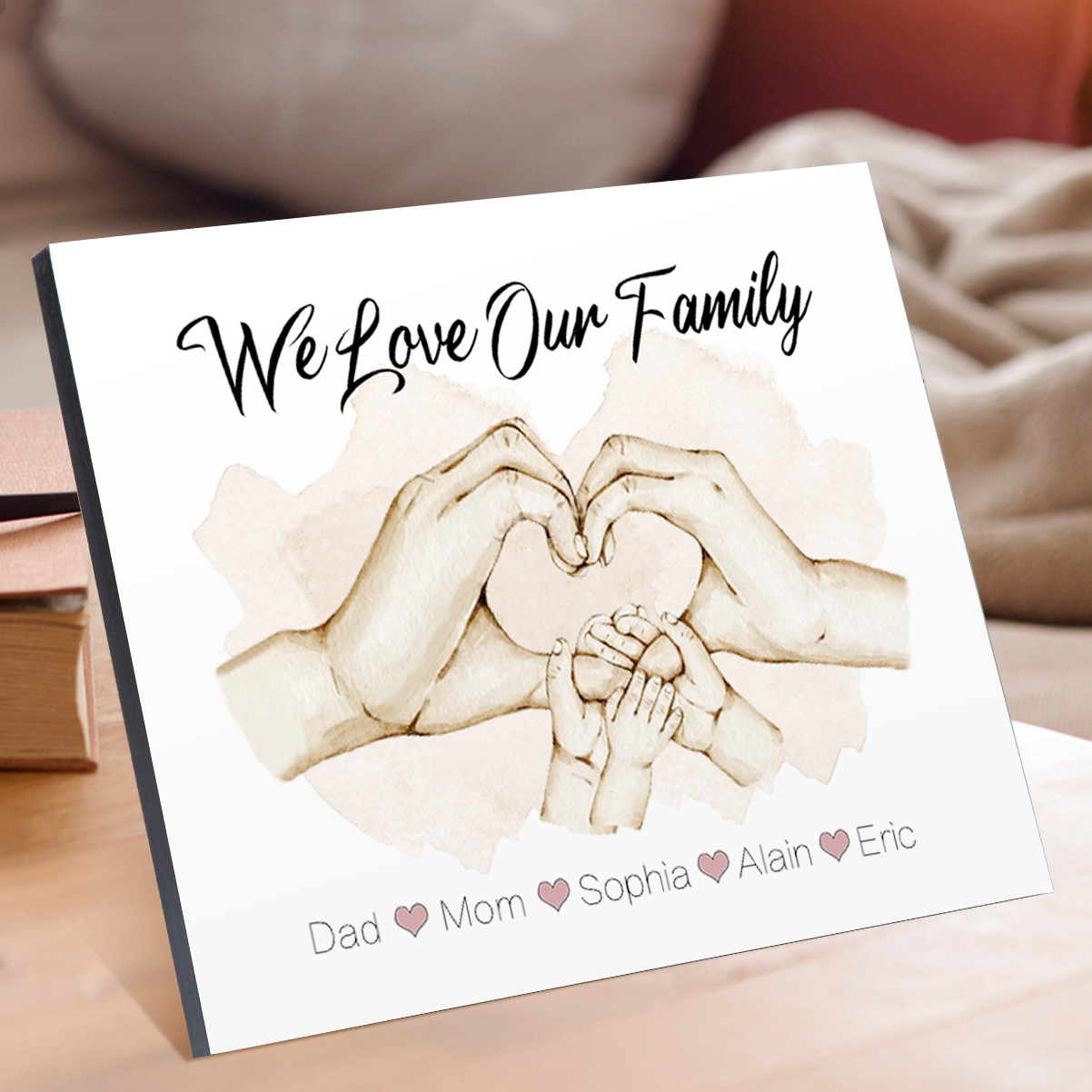 Personalised Heart Holding Hands Picture Board Custom 5 Names Family Keepsake Wood Signs Photo Frame-Jessemade AU