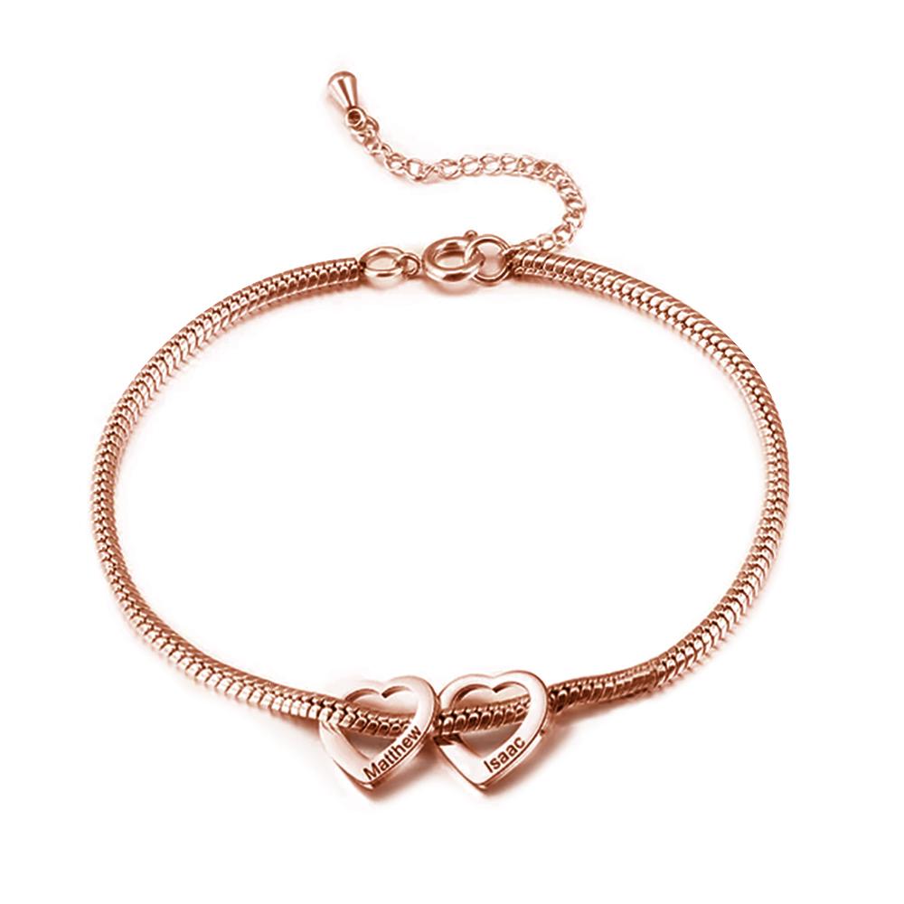 Jessemade Adjustable Personalised Ankle Bracelets for Women Silver 2 Love Heart Charms For Her.-Jessemade AU