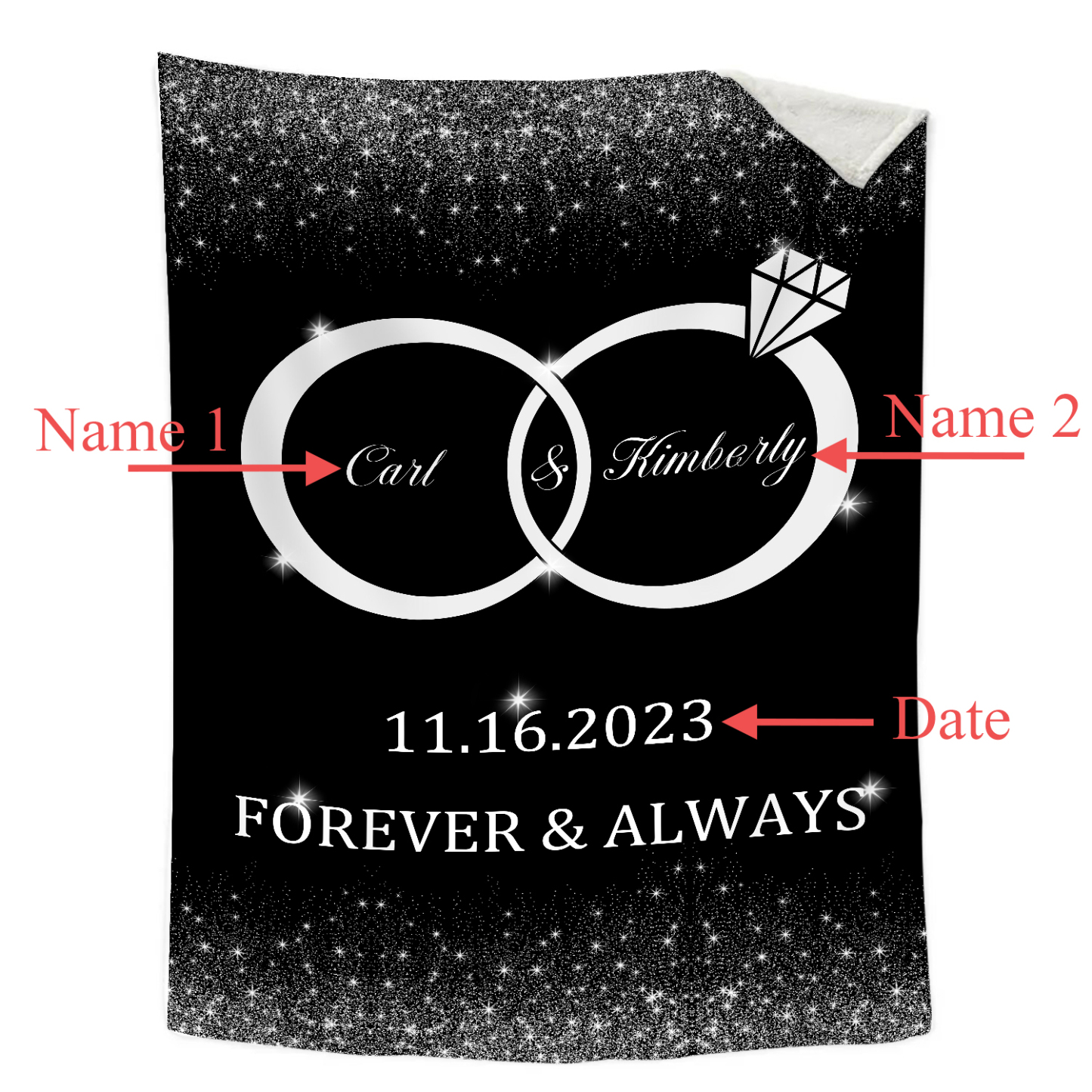 Personalised Couple Blanket Customised 2 Names & Date Blanket Ring Valentine's Day Anniversary Gift for Couples-Jessemade AU