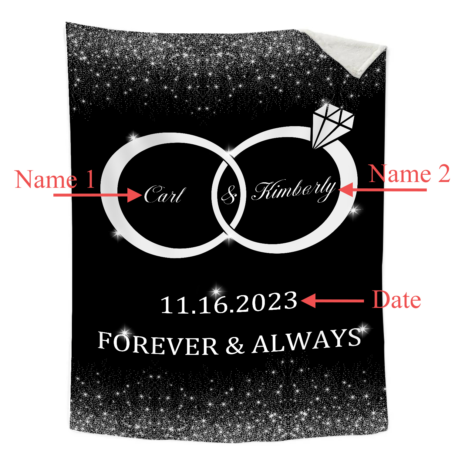 Personalised Couple Blanket Customised 2 Names & Date Blanket Ring Valentine's Day Anniversary Gift for Couples-Jessemade AU