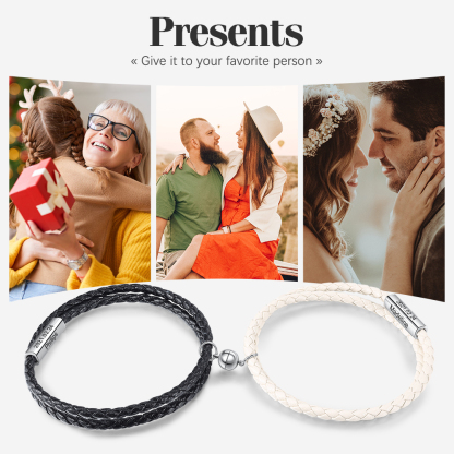 Leather Couple Magnetic Bracelet Personalised Names and Date Bracelet Set-Jessemade AU