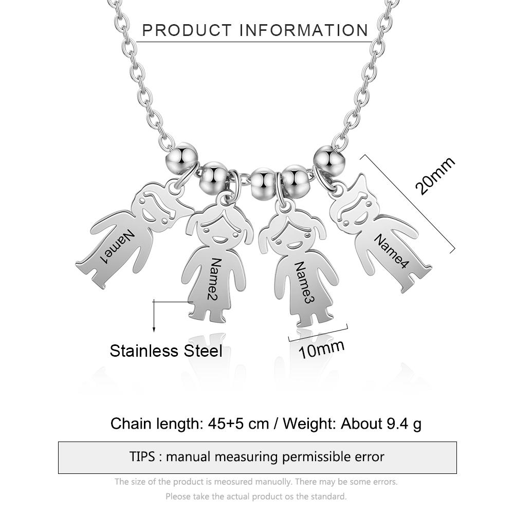 Personalised 4 Kids Charm Necklace Engraved Names Gifts for Mother-Jessemade AU