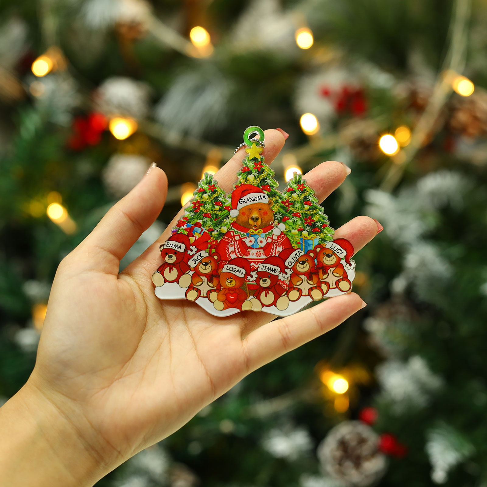 7 Names - Personalised Acrylic Christmas Bear Ornaments Customised Text & Name Xmas Pendant Gifts for Family-Jessemade AU