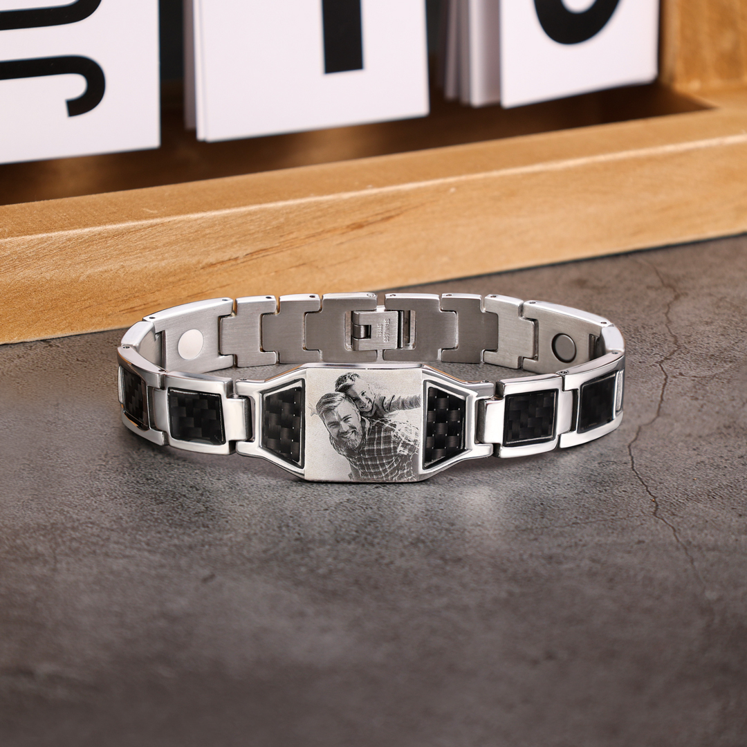 Personalised Bracelet Custom Photo ID Bar Men's Bracelet Bangle Gifts For Him-Jessemade AU