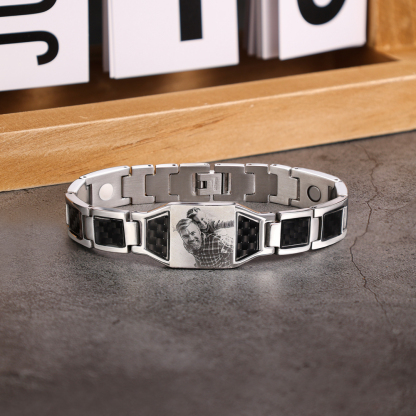 Personalised Bracelet Custom Photo ID Bar Men's Bracelet Bangle Gifts For Him-Jessemade AU