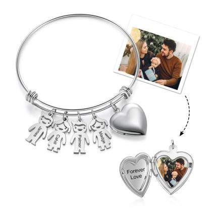 Customised Keychain with 4 Children Charms bangle-Jessemade AU
