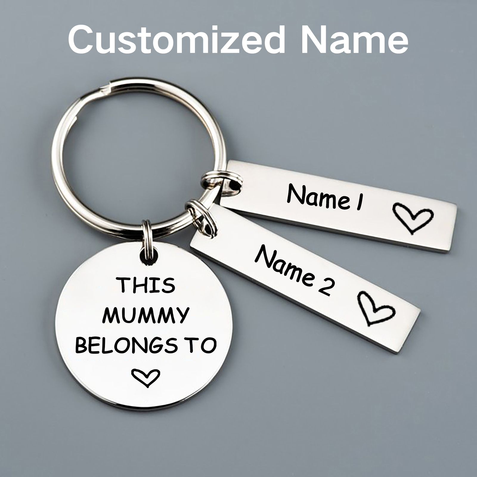 2 Names - Personalised Name Keychain Stainless Steel Keychain Special Gift for Mummy/Dad-Jessemade AU