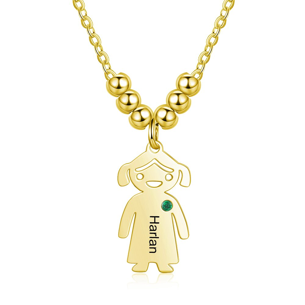 Personalised Kids Charm Necklace With 1 Birthstone Engraved Names Gift For Mother-Jessemade AU