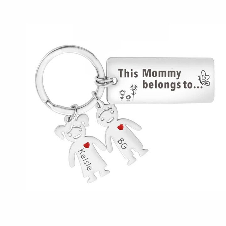 Personalised Kids Charm Keychain Engraved 2 Names Keychain Gifts For Father-Jessemade AU