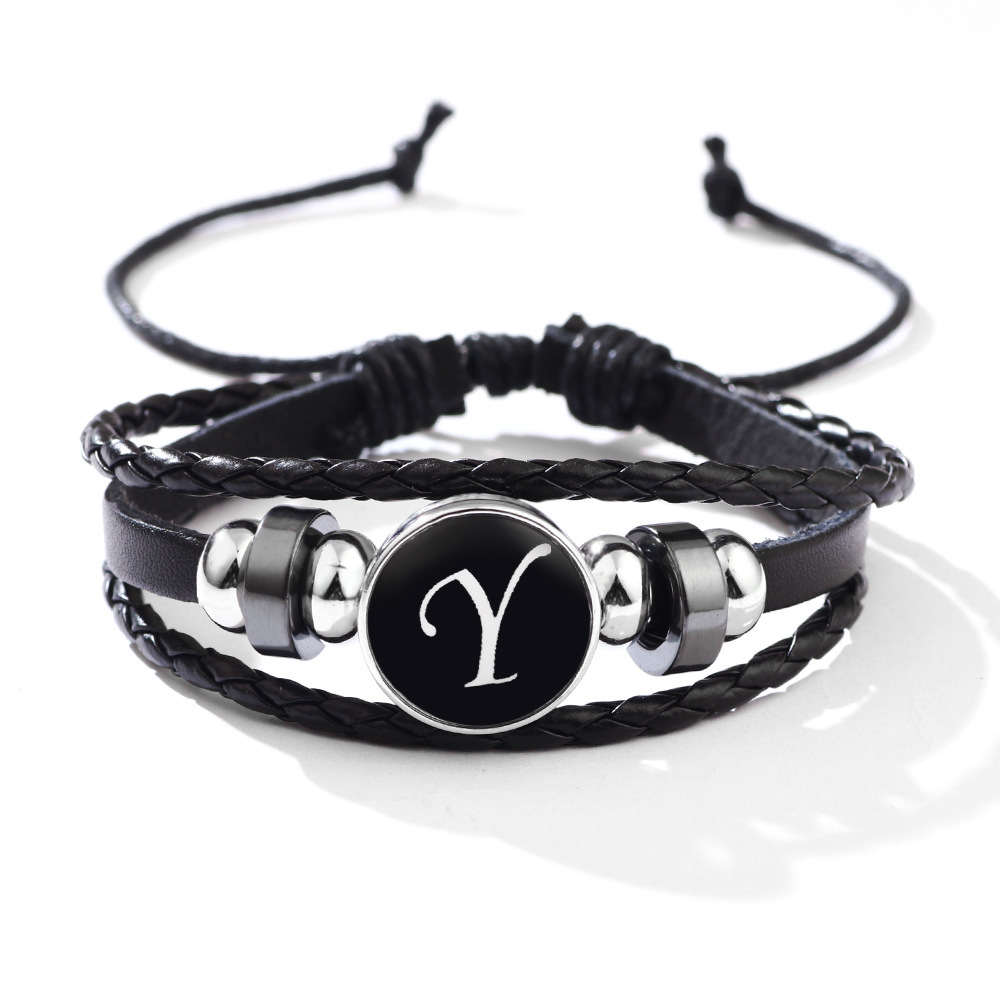 26 Letter Leather Braided Bracelets A-Z Initial Alphabet Beaded Bracelet Gifts for Women Men-Jessemade AU