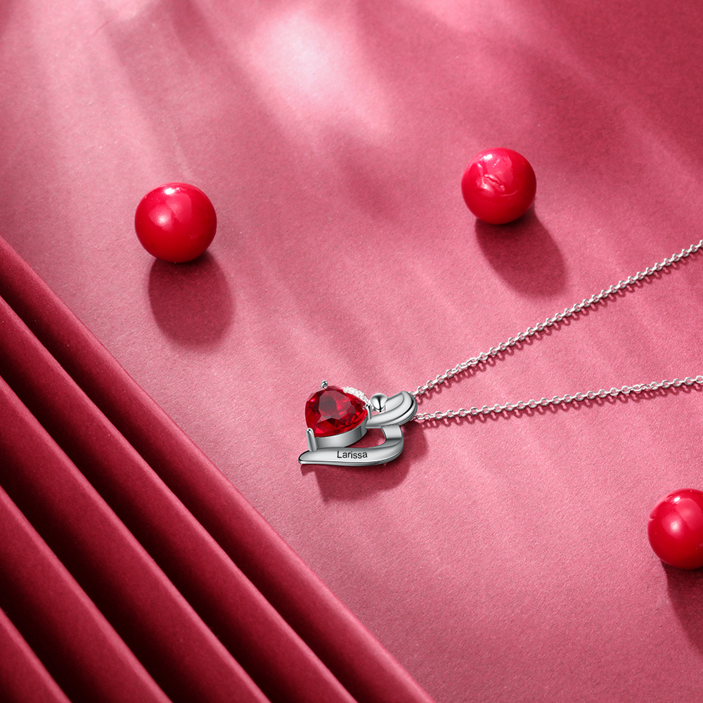 Personalised Mother Child Necklace with Birthstone Heart Necklace for Mom-Jessemade AU