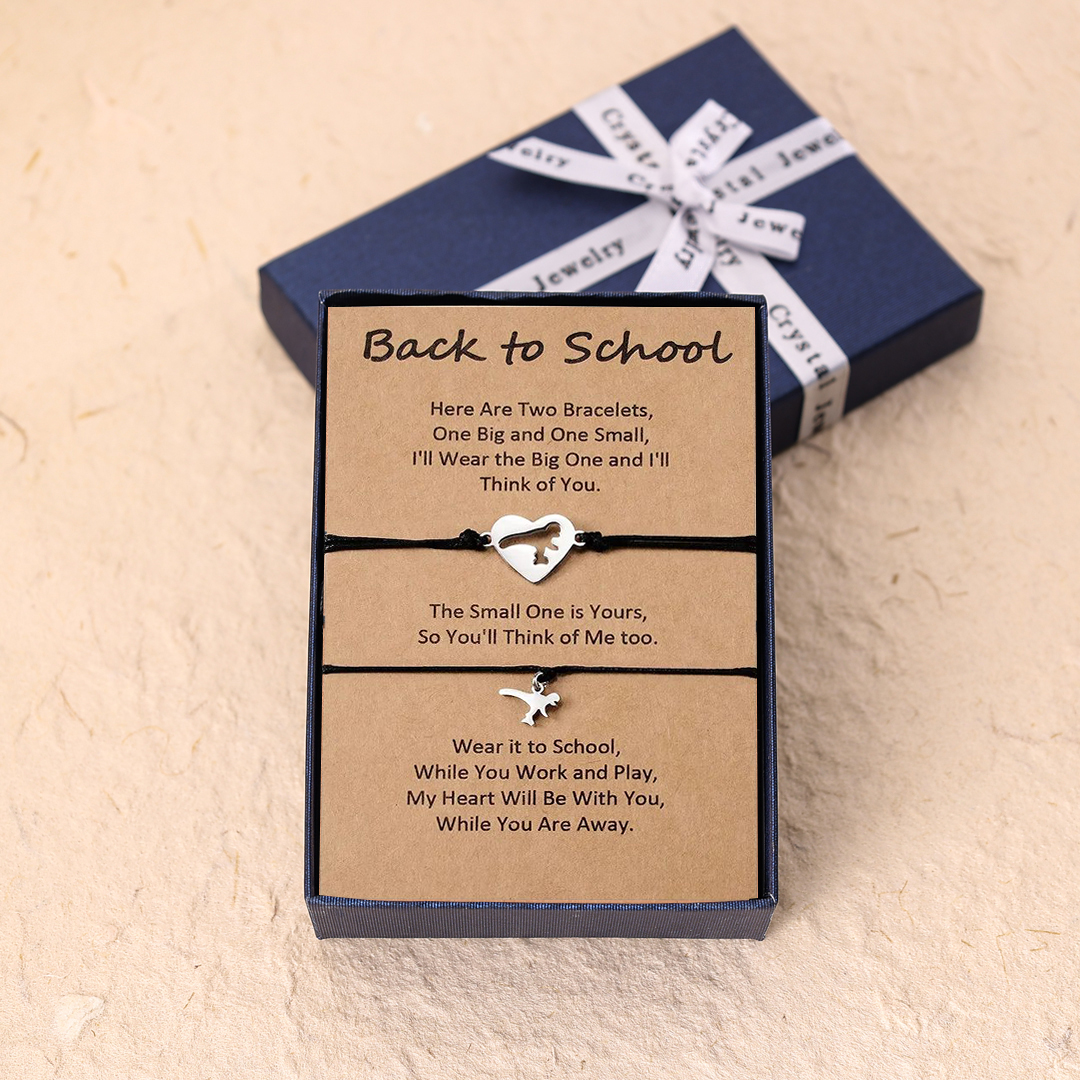 2 Pcs Back to school Love Dinosaur Combination Bracelet Set, Adjustable Bracelets Gift With Gift Card Set For Kids-Jessemade AU