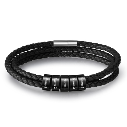 Father's Day Gift Men Braided Leather Bracelets with 5 Beads Bracelet Gifts for Him-Jessemade AU