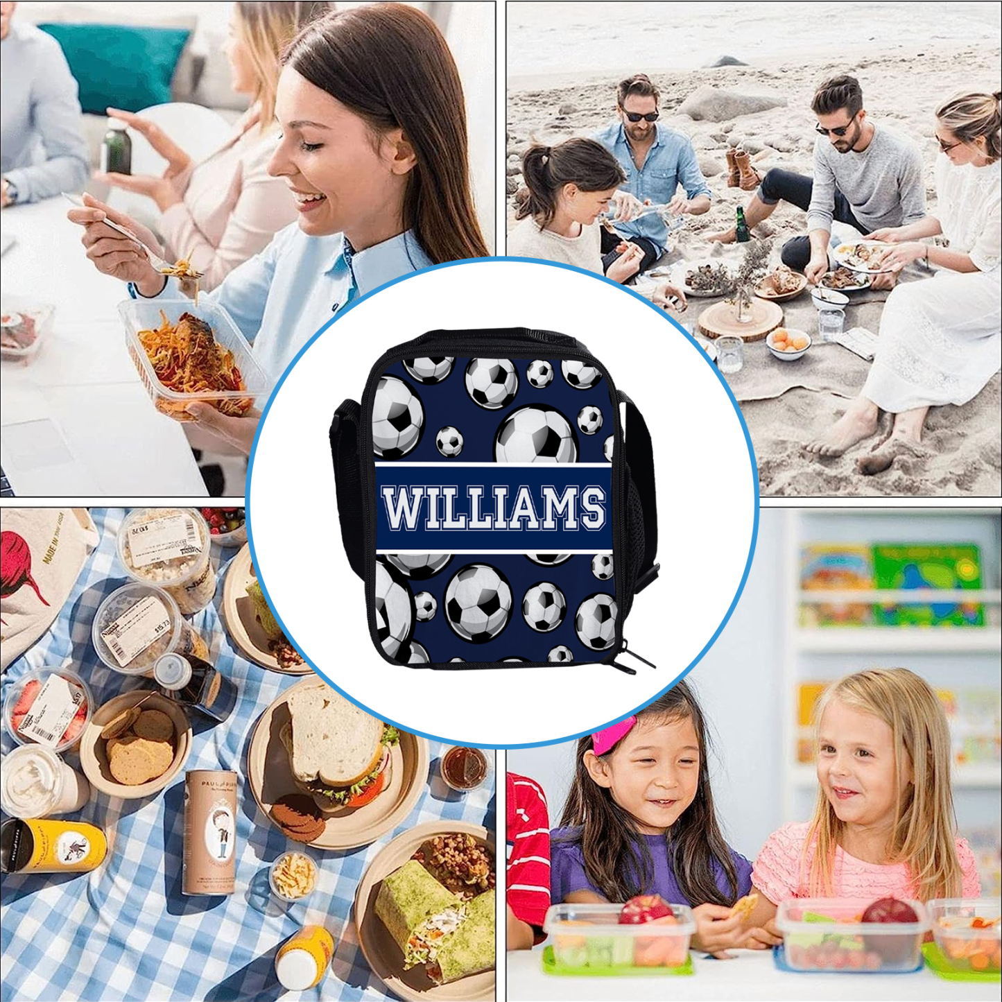 Custom Name Lunch Bag Personalised Football Pattern Lunch Box Gifts for Kids-Jessemade AU