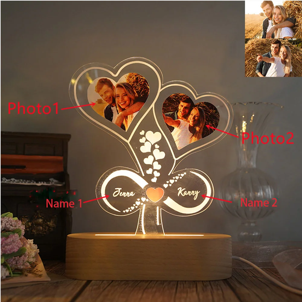 Personalised Couple Photo Night Light Custom 2 Names LED Lamp Infinity Love Romantic Gifts for Him/Her-Jessemade AU