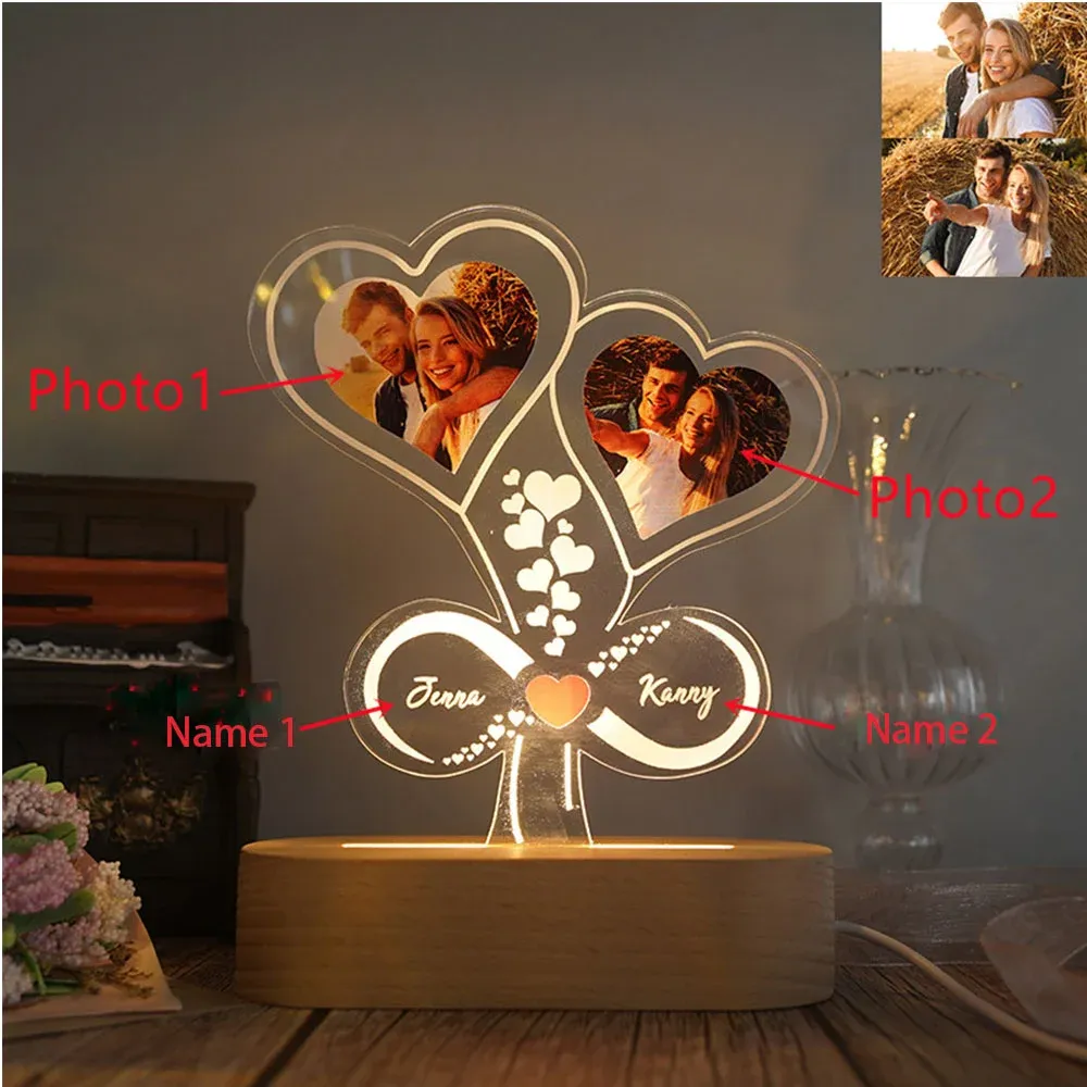 Personalised Couple Photo Night Light Custom 2 Names LED Lamp Infinity Love Romantic Gifts for Him/Her-Jessemade AU