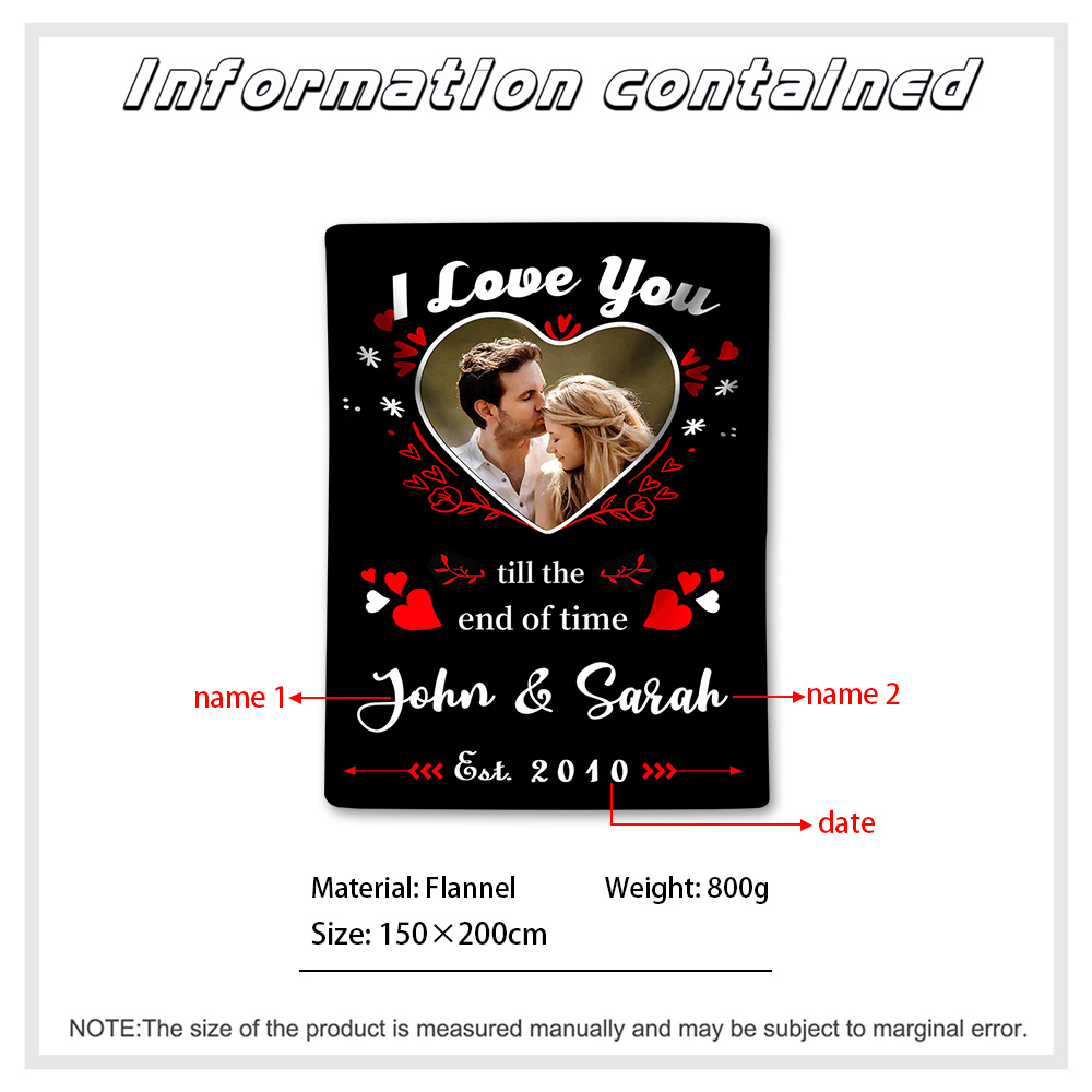 Personalised Couple Blanket Customised 2 Names & Date & Photo Blanket Gift for Him/Her - I Love You Till The End Of Time-Jessemade AU
