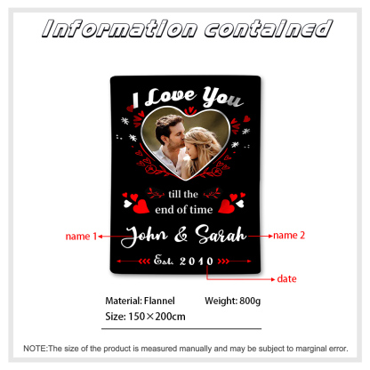 Personalised Couple Blanket Customised 2 Names & Date & Photo Blanket Gift for Him/Her - I Love You Till The End Of Time-Jessemade AU