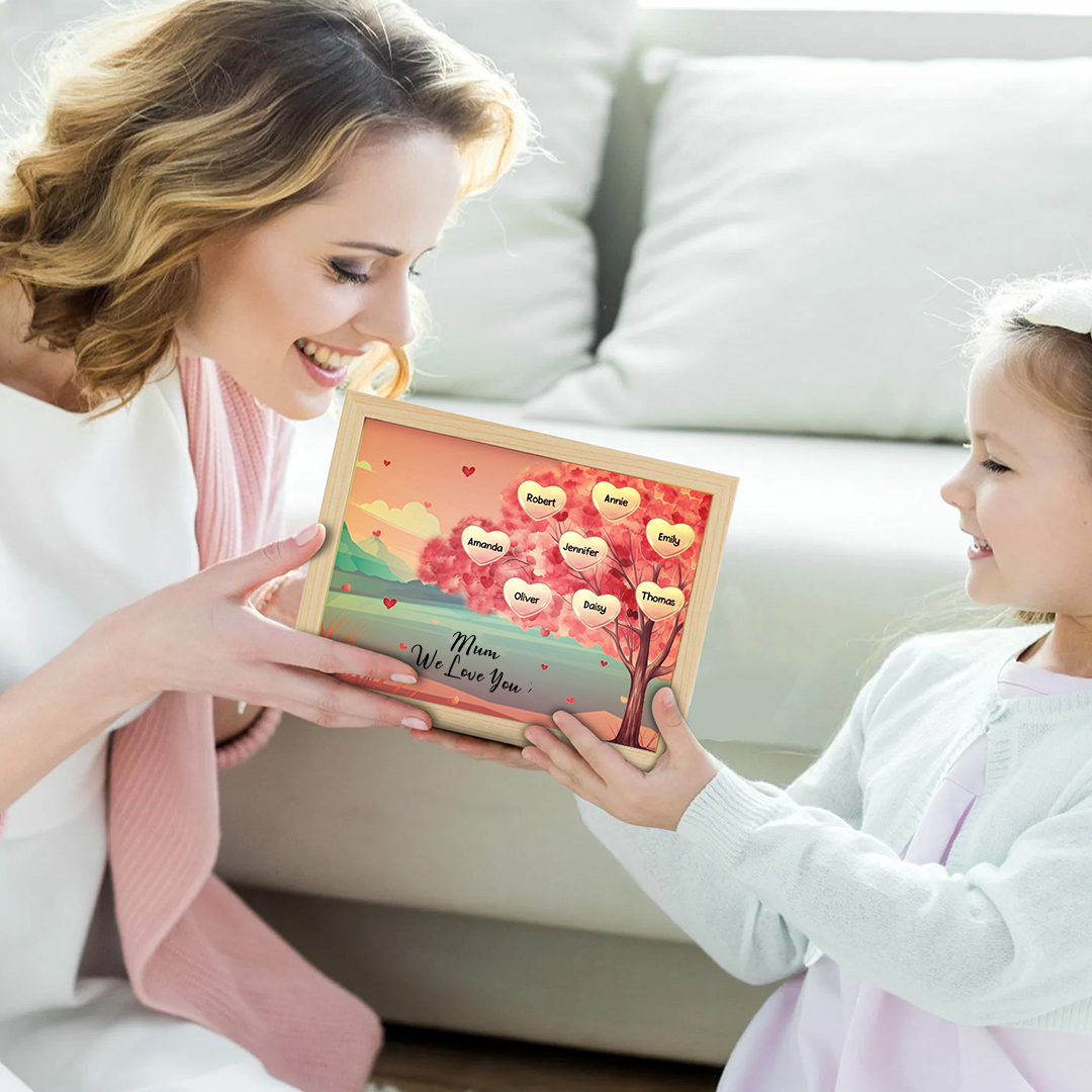 Personalised Frame Night Light Custom 1 Text  & 8 Names Pink Family Tree Ornament Gifts for Mother/Grandma-Jessemade AU