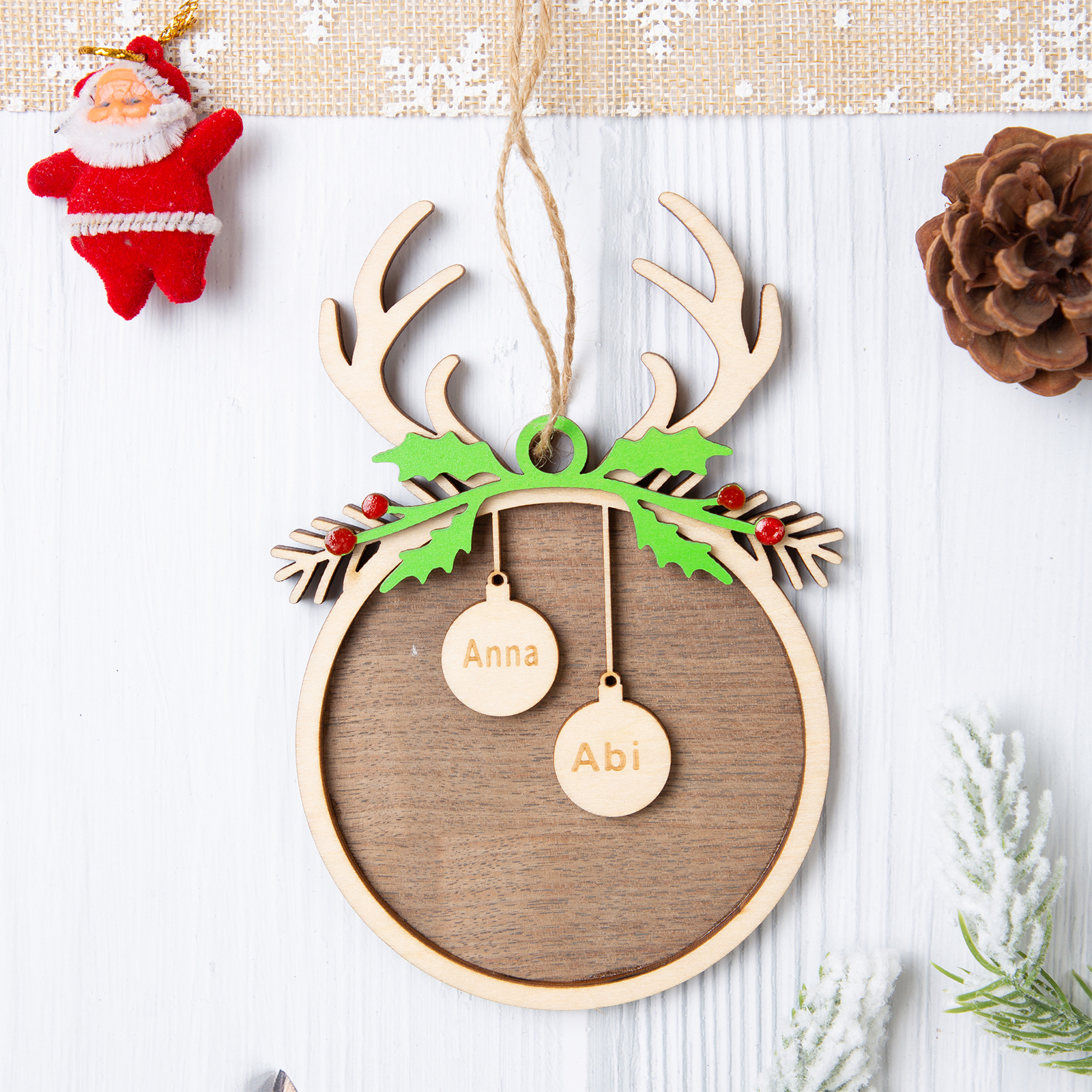 Personalised Christmas Family Ornament Custom 2 Names Reindeer Layered Wood Christmas Ornament-Jessemade AU