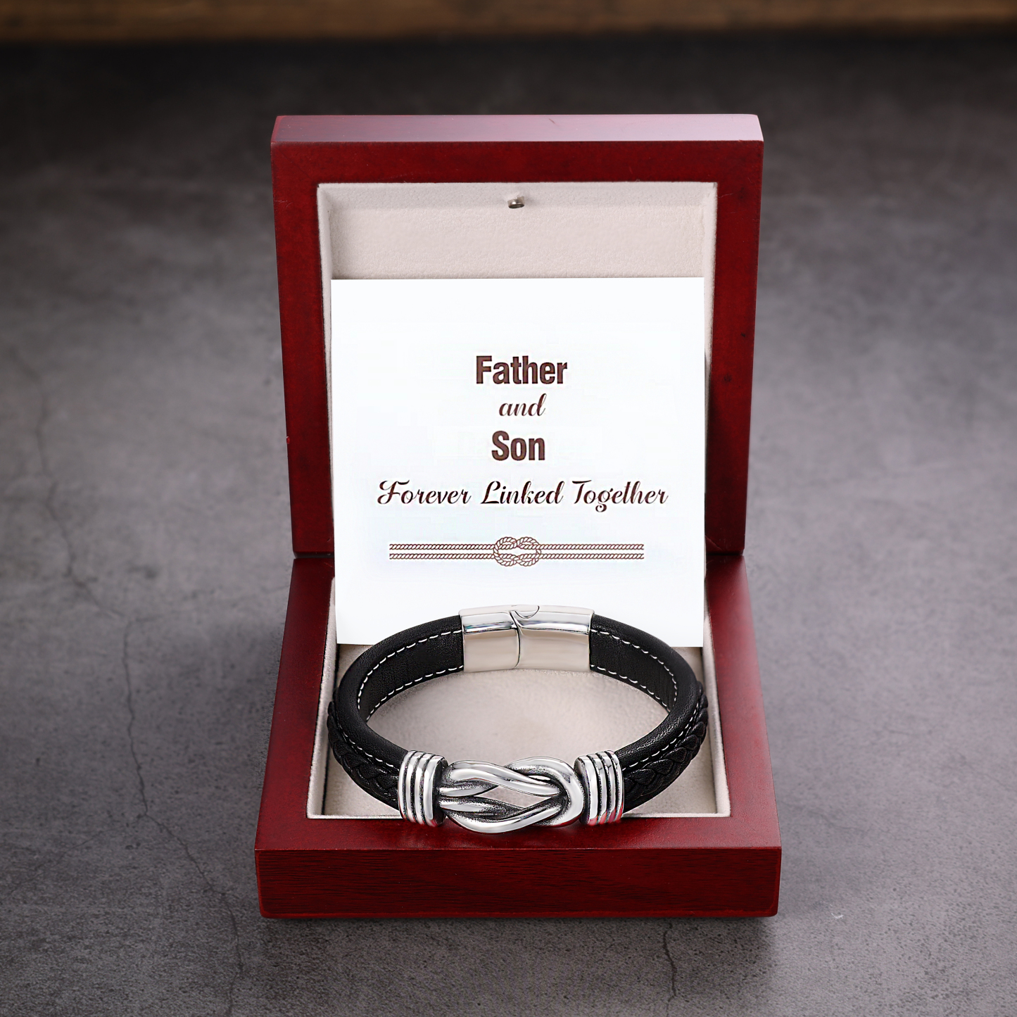Personalised Name Leather Knot Bracelet "Father and Son Forever Linked Together" Gift for Father's Day-Jessemade AU