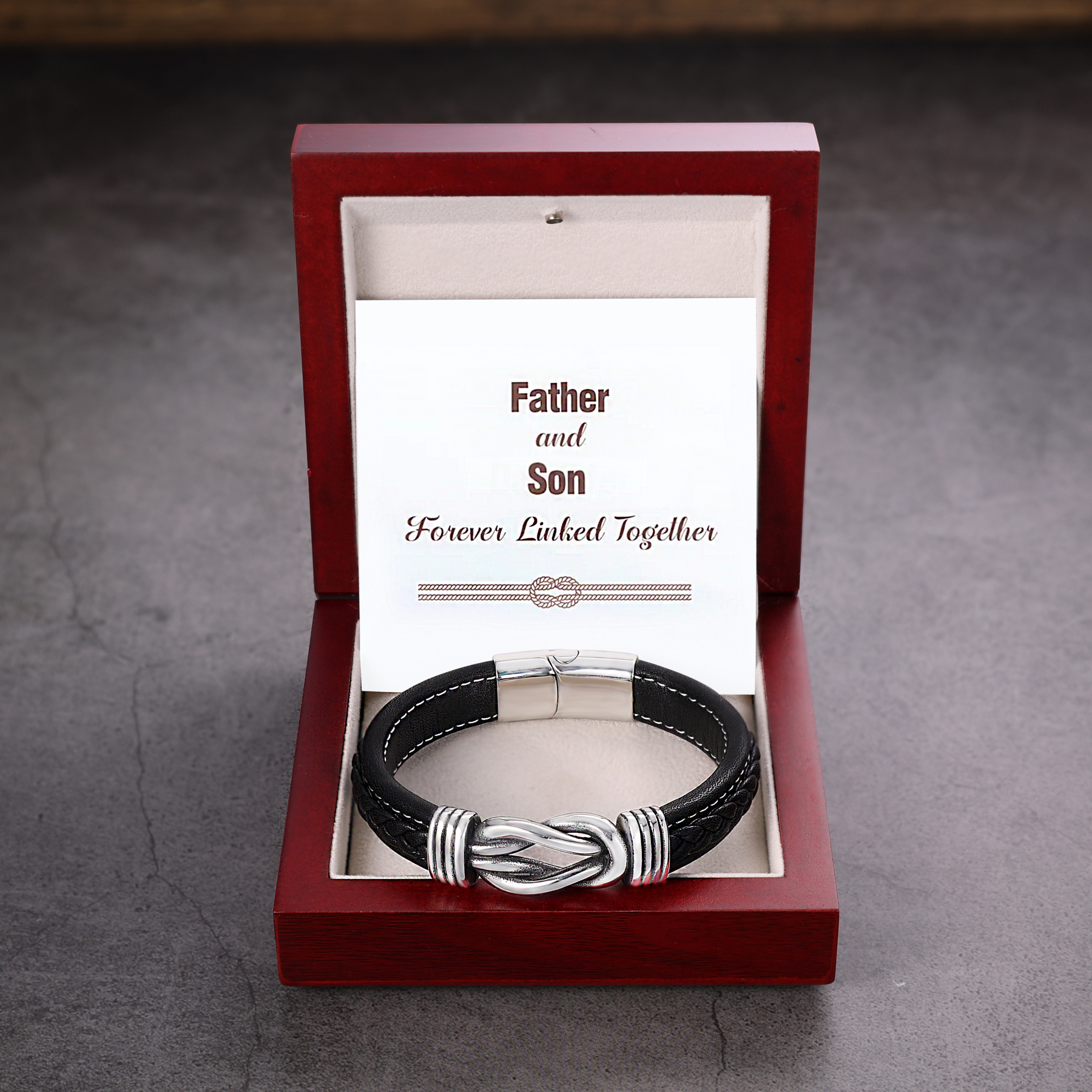 Personalised Name Leather Knot Bracelet "Father and Son Forever Linked Together" Gift for Father's Day-Jessemade AU
