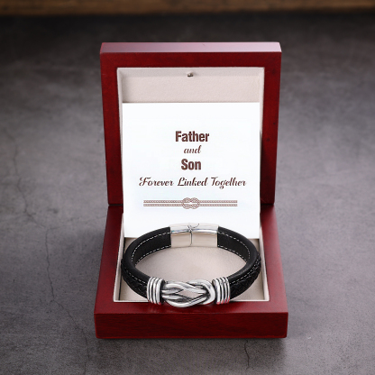 Personalised Name Leather Knot Bracelet "Father and Son Forever Linked Together" Gift for Father's Day-Jessemade AU