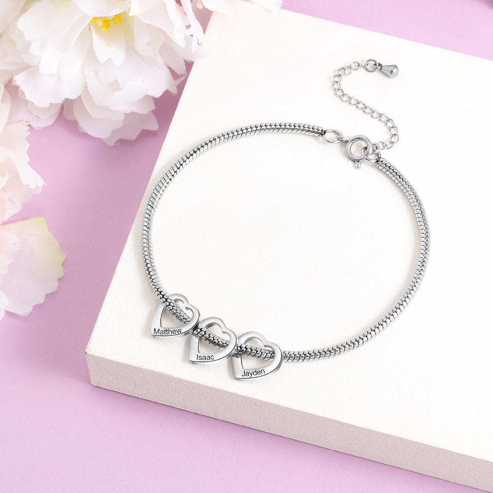 Personalised Love Anklet with 3 Heart Charms Engraved Name Anklet Gifts for Her