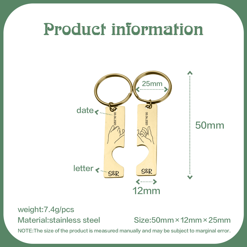 Personalised Couple Pinky Promise Keychain Set Customised Letters & Date Matching Keyring Valentine's Day Gifts For Couples-Jessemade AU