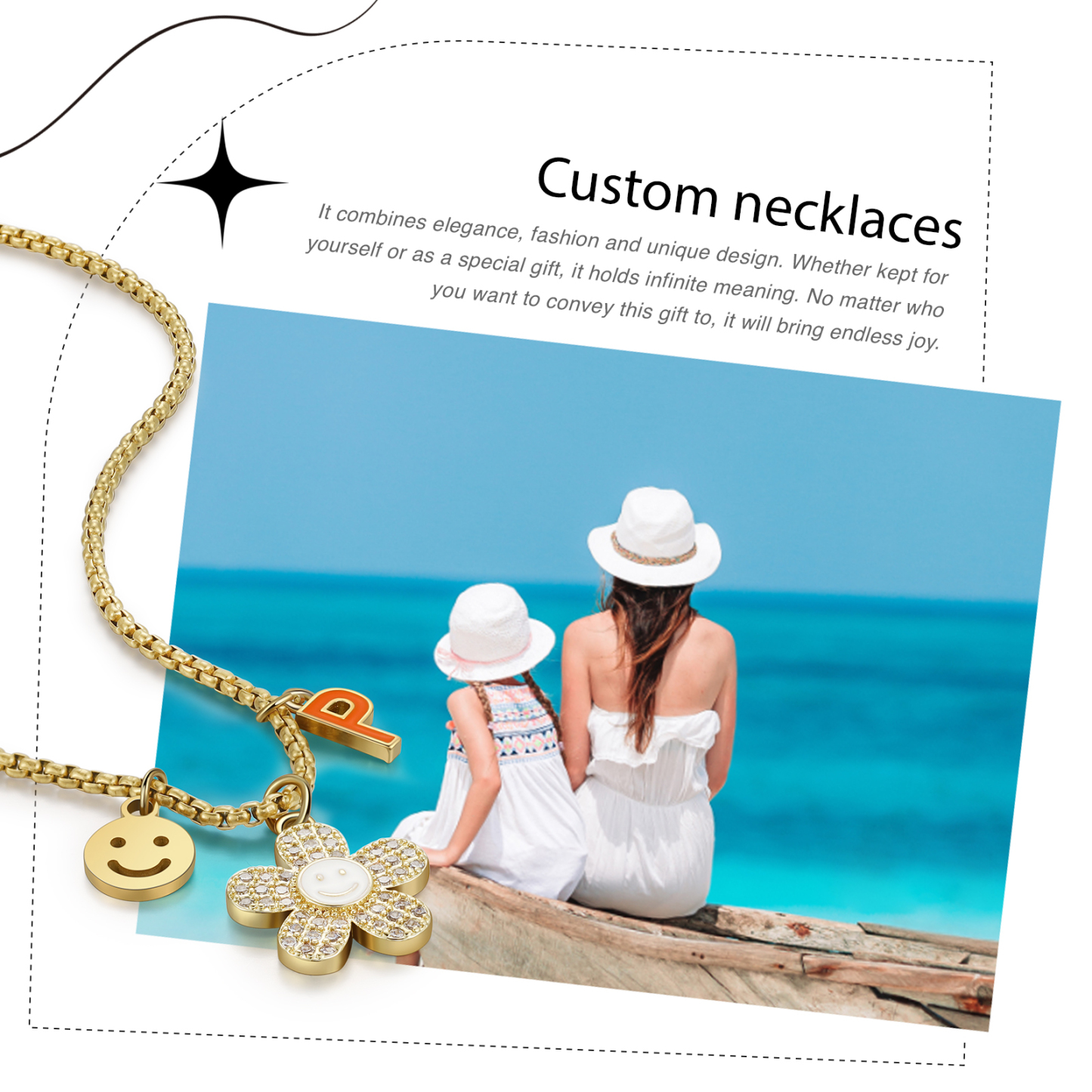 Personalised Smile and Flower Necklace Custom Birthstone and Initial Kid's Necklace-Jessemade AU