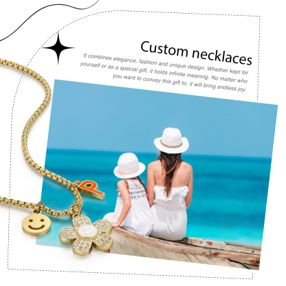 Personalised Smile and Flower Necklace Custom Birthstone and Initial Kid's Necklace-Jessemade AU