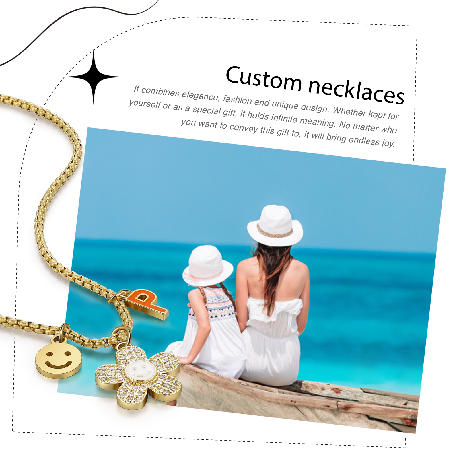 Back To School Personalised Smile and Flower Necklace Custom Birthstone and Initial Necklace-Jessemade AU