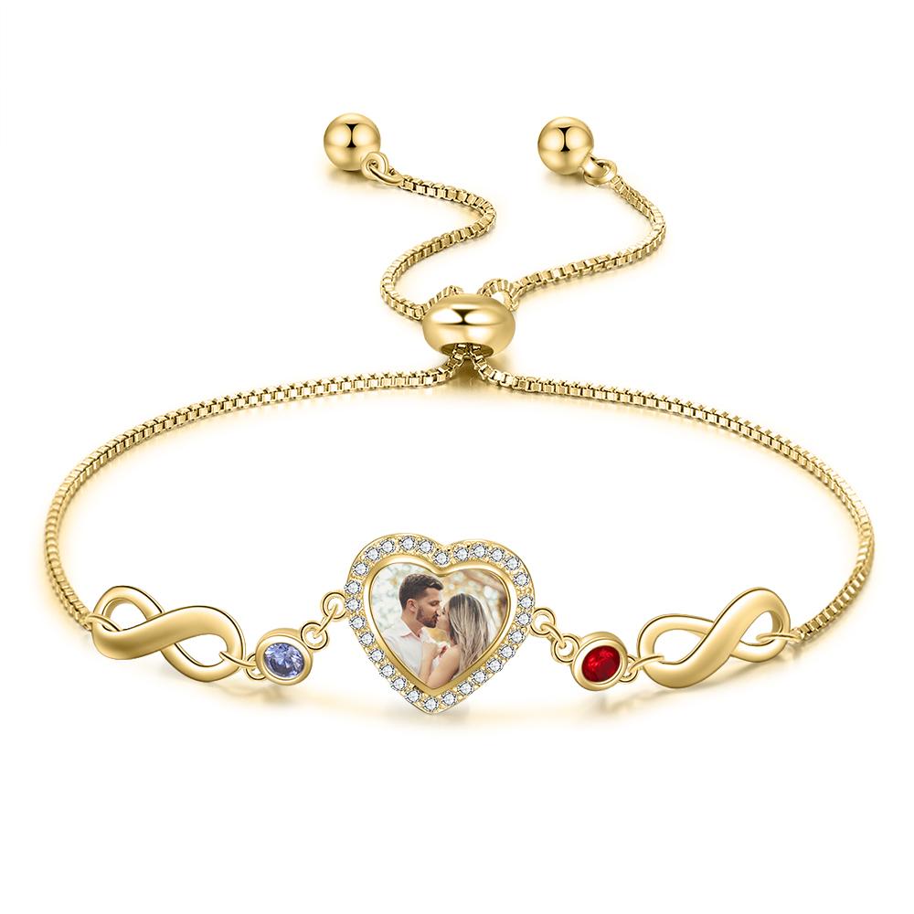 Personalised Heart Photo Bracelet With Birthstones Custom Photo Bracelet Gifts For Her-Jessemade AU