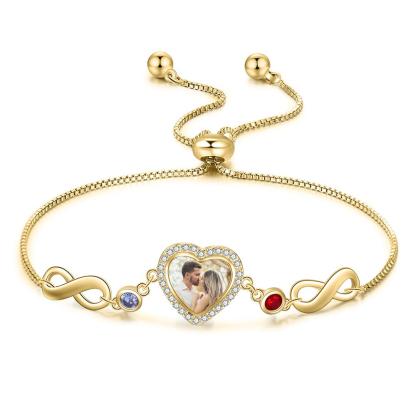 Personalised Heart Photo Bracelet With Birthstones Custom Photo Bracelet Gifts For Her-Jessemade AU