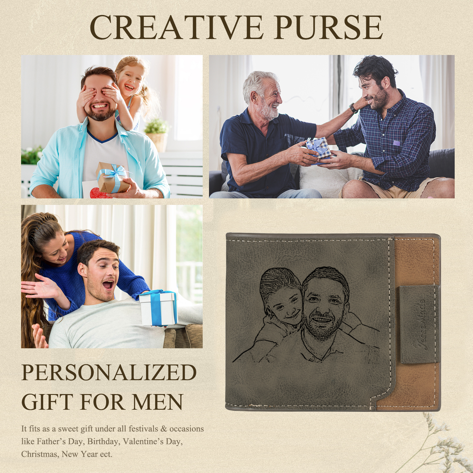 Personalised 1 Photo & 2 Names & 2 Letters Gift Set Custom Wallet & Keychain & Pen Gift Box Set Father’s Day Gift for Him-Jessemade AU