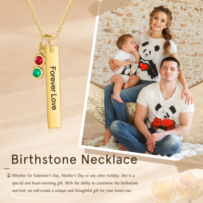 Personalised Bar Pendant Necklace Custom 2 Birthstones & 1 Text Necklace Birthday Gift for Her-Jessemade AU