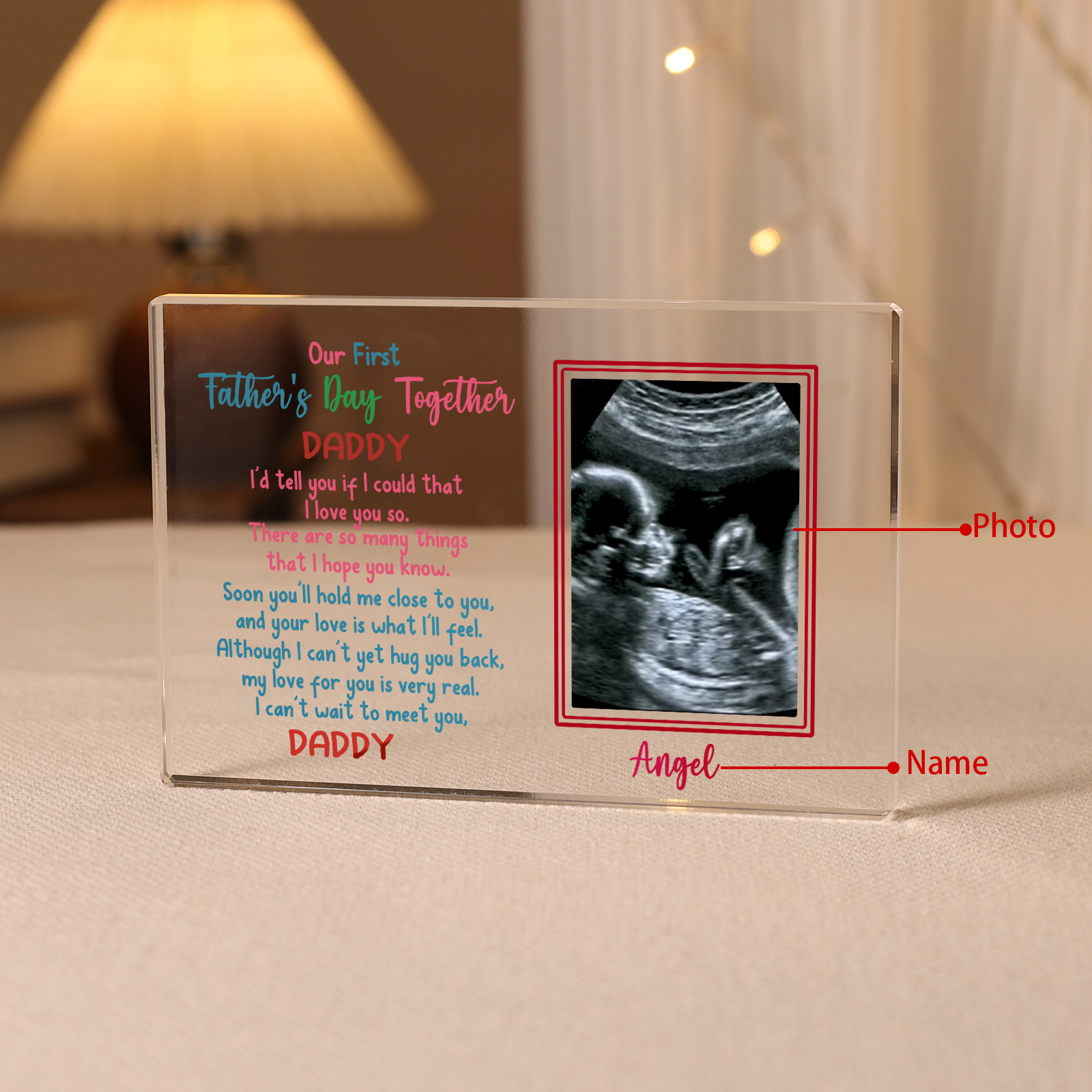 Personalised Photo & Name Acrylic Rectangle Keepsake New Baby Acrylic Plaque Gifts for New Daddy - Our First Father's Day Together-Jessemade AU