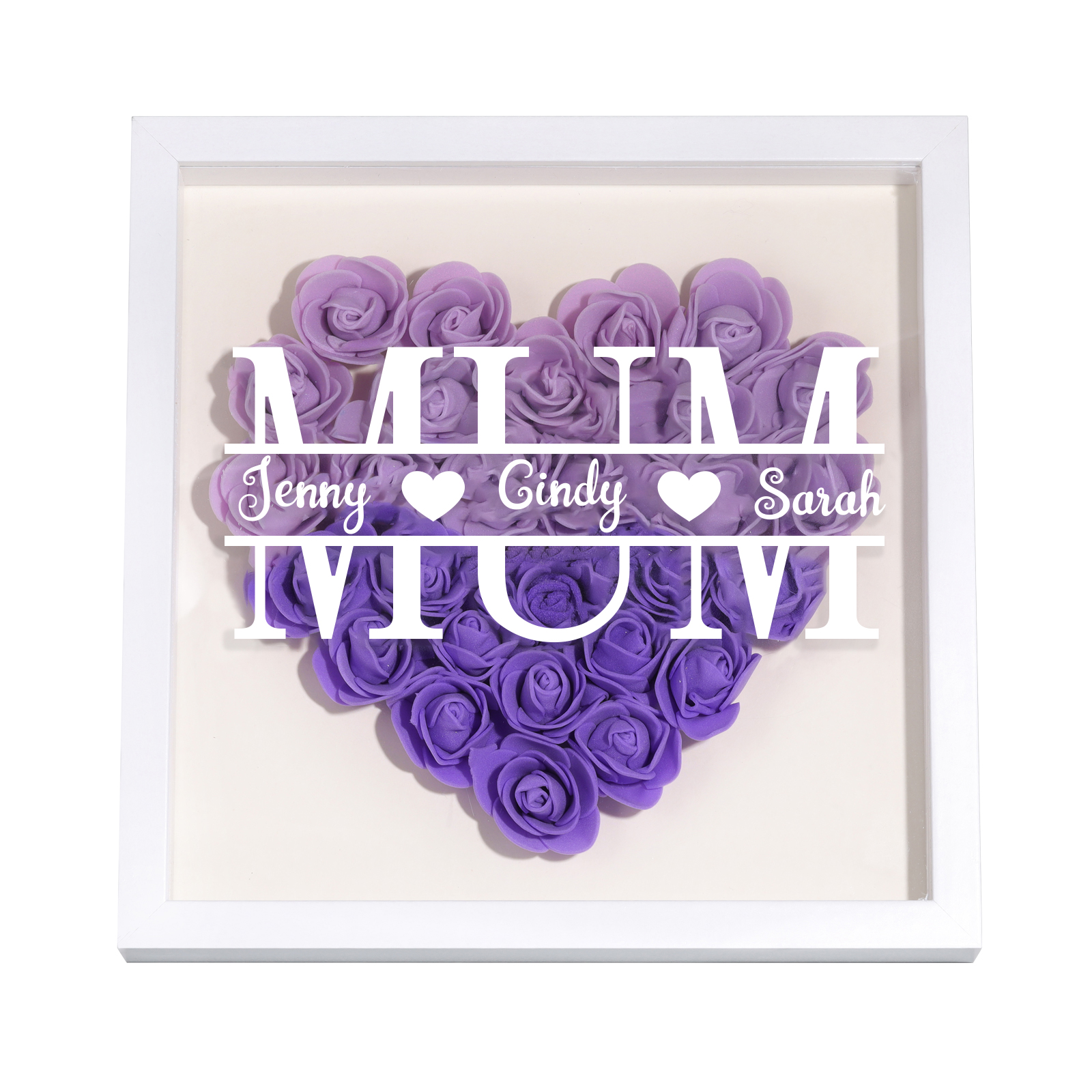 Personalised Flower Shadow Box Custom Name & Text Heart Rose Frame Decorations Mother's Day Gift for Her-Jessemade AU