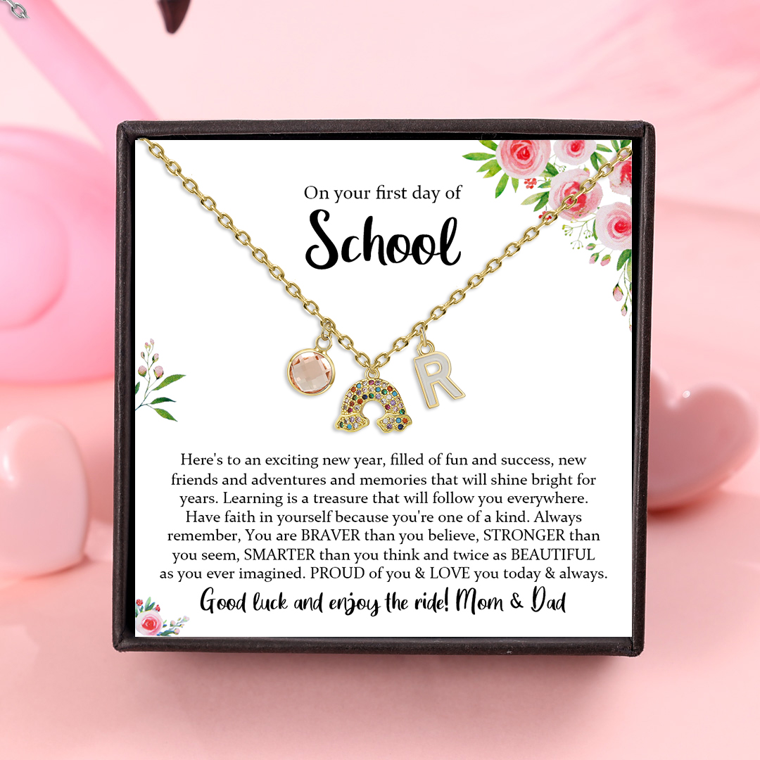 Back To School Personalised Rainbow Necklace Custom Birthstone and Initial Necklace-Jessemade AU