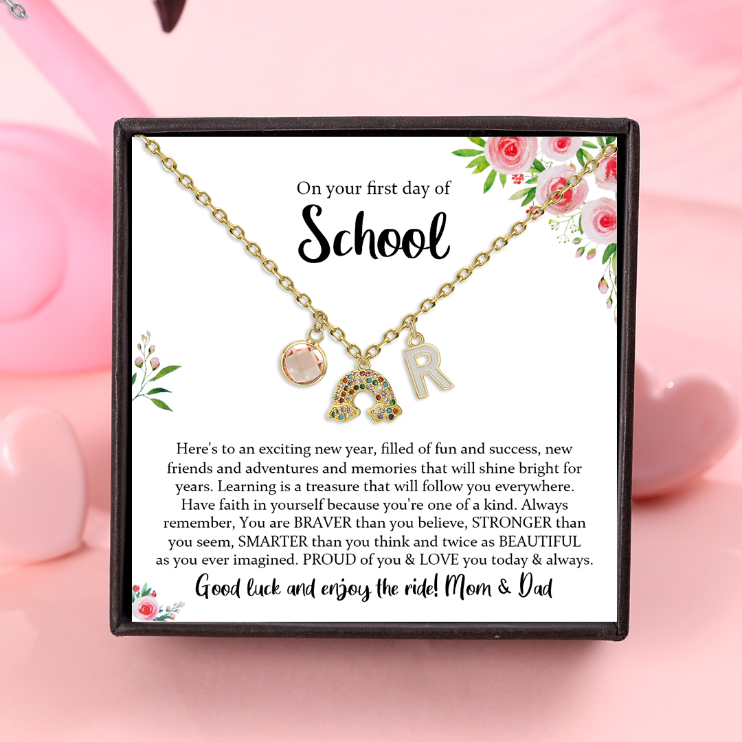 Back To School Personalised Rainbow Necklace Custom Birthstone and Initial Necklace-Jessemade AU