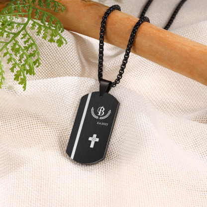 Personalised Men's Necklace Engraved Letter & Year & Text Dog Tag Necklace Stainless Steel Gift for Him-Jessemade AU