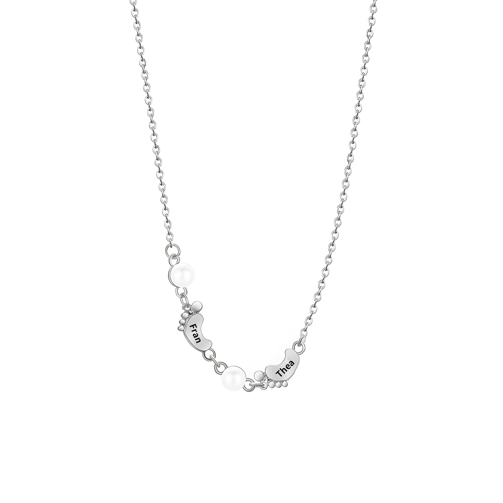 Personalised 2 Names Baby Feet Necklace Custom Pearl Necklace Mother's Day Gift for Her-Jessemade AU